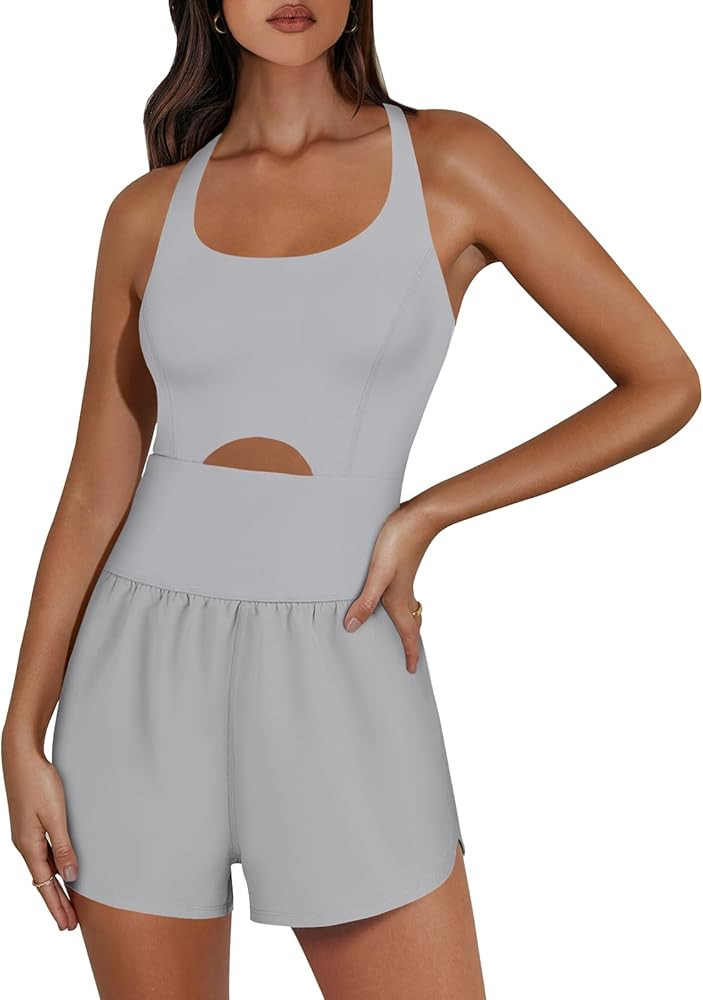 ANRABESS Womens Running Onesie Workout Rompers Summer One Piece Outfits Exercise Jumpsuits Gym Yo... | Amazon (US)