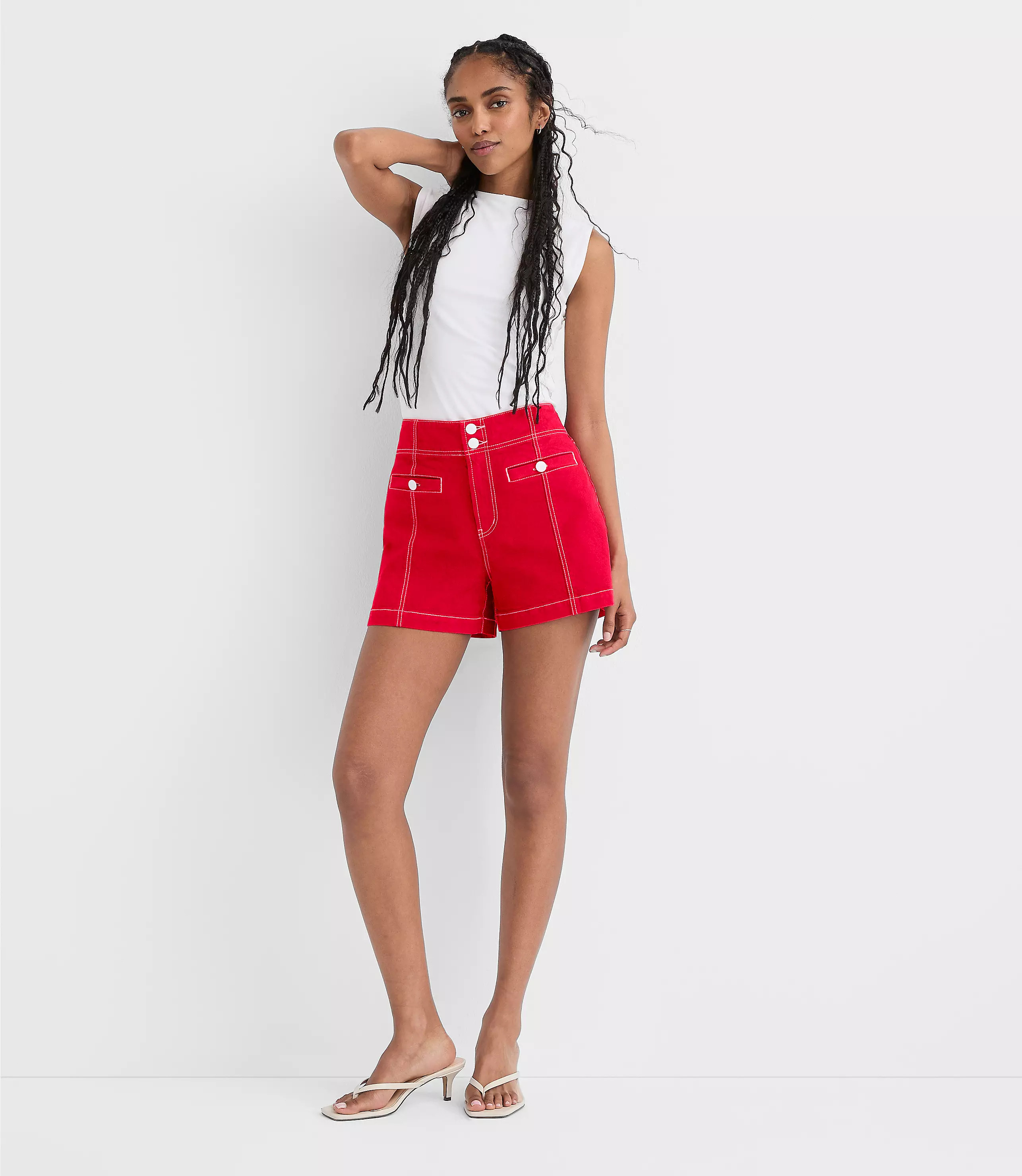 Rivete Double Shank High Rise Denim Shorts in Maple Cherry | LOFT