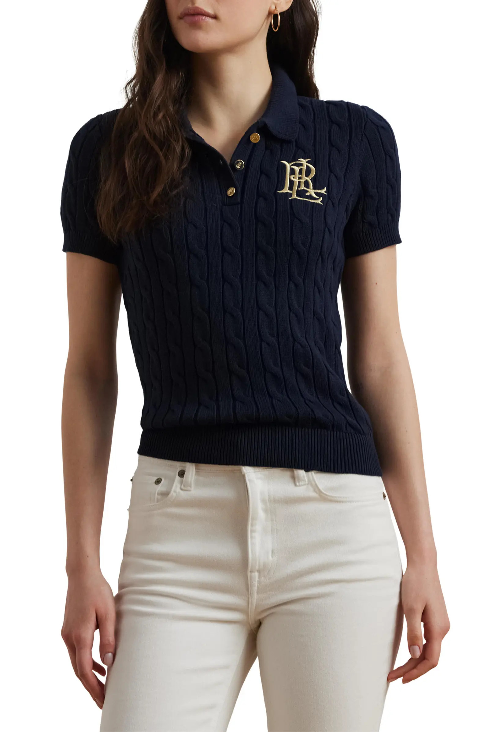 Cable Knit Cotton Polo Sweater | Nordstrom