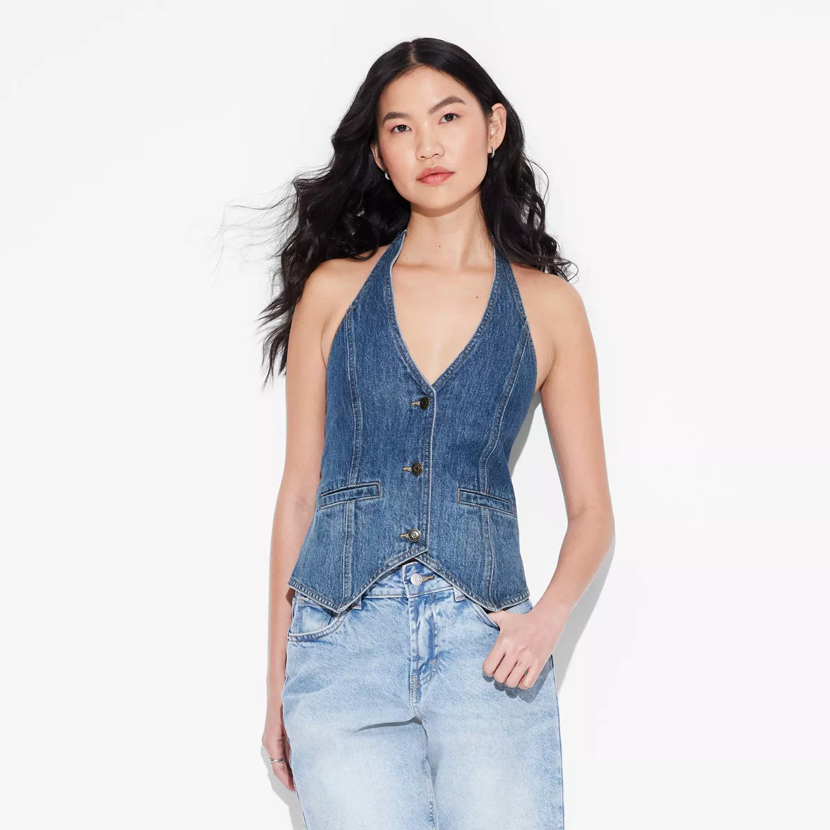 Women's Open-Back Halter Denim Vest - Wild Fable™ White 4X | Target