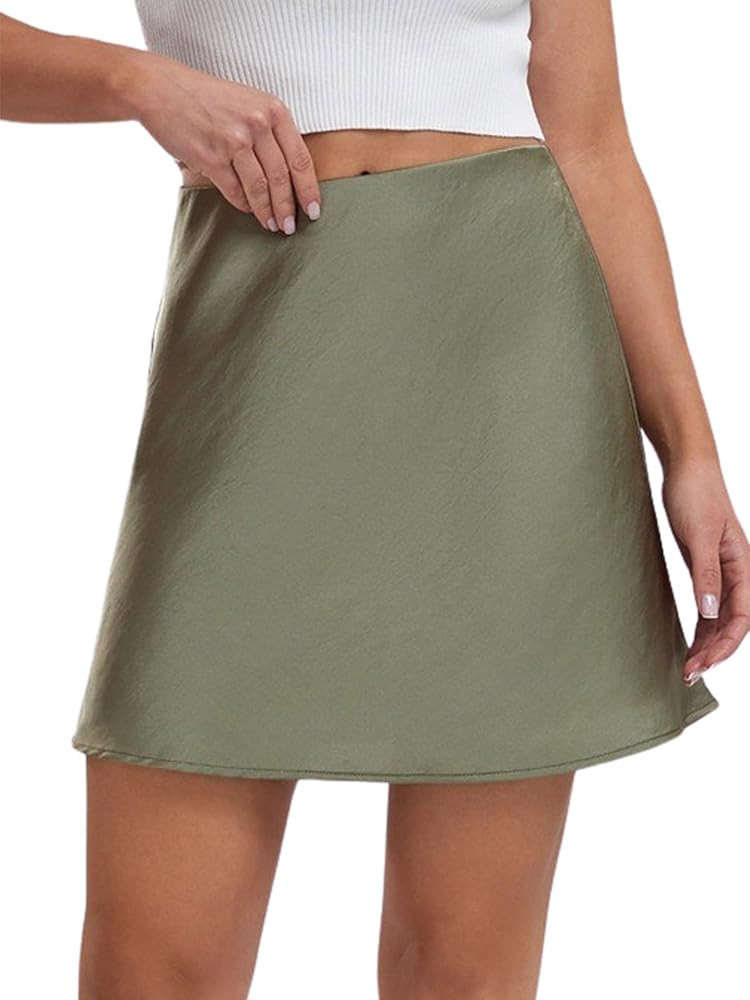 Ezcosplay Women's Satin Mini Skirt Summer High Waisted Elastic Waist A-Line Silk Short Party Skir... | Amazon (US)