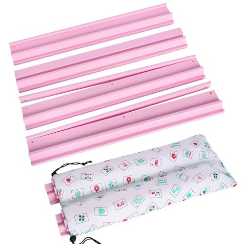 LUMIVIA Mahjong Racks with Pushers, Pink Wooden American Mahjong Tile Pushers and Racks Set of 4, with White Printed Mahjong Racks Drawstring Bag, Mahjong Accessories (19.68 Inches) | Amazon (US)
