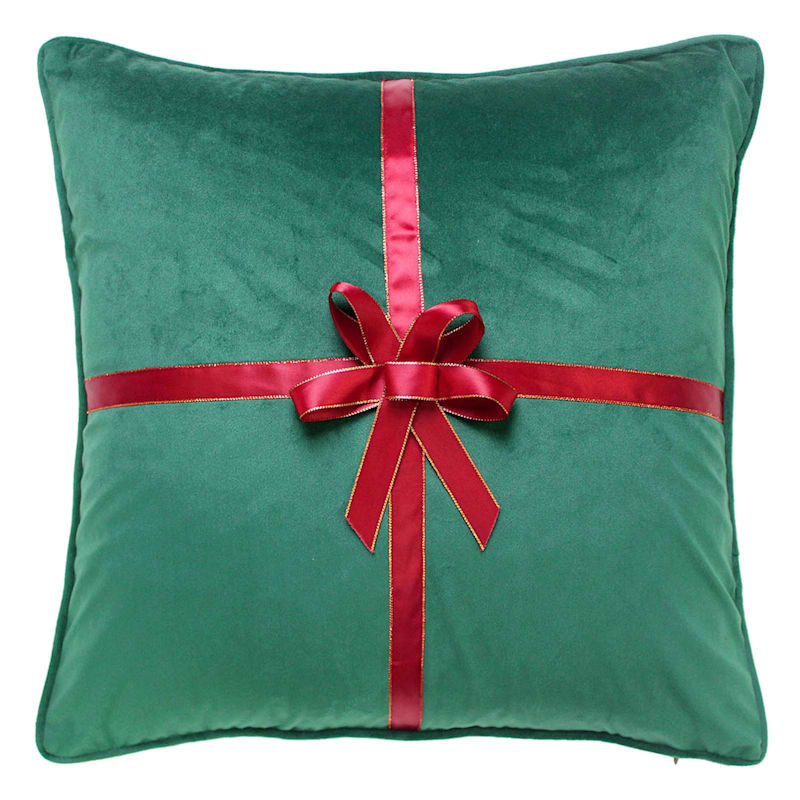 Classic Christmas Green Gift Throw Pillow, 20" | At Home