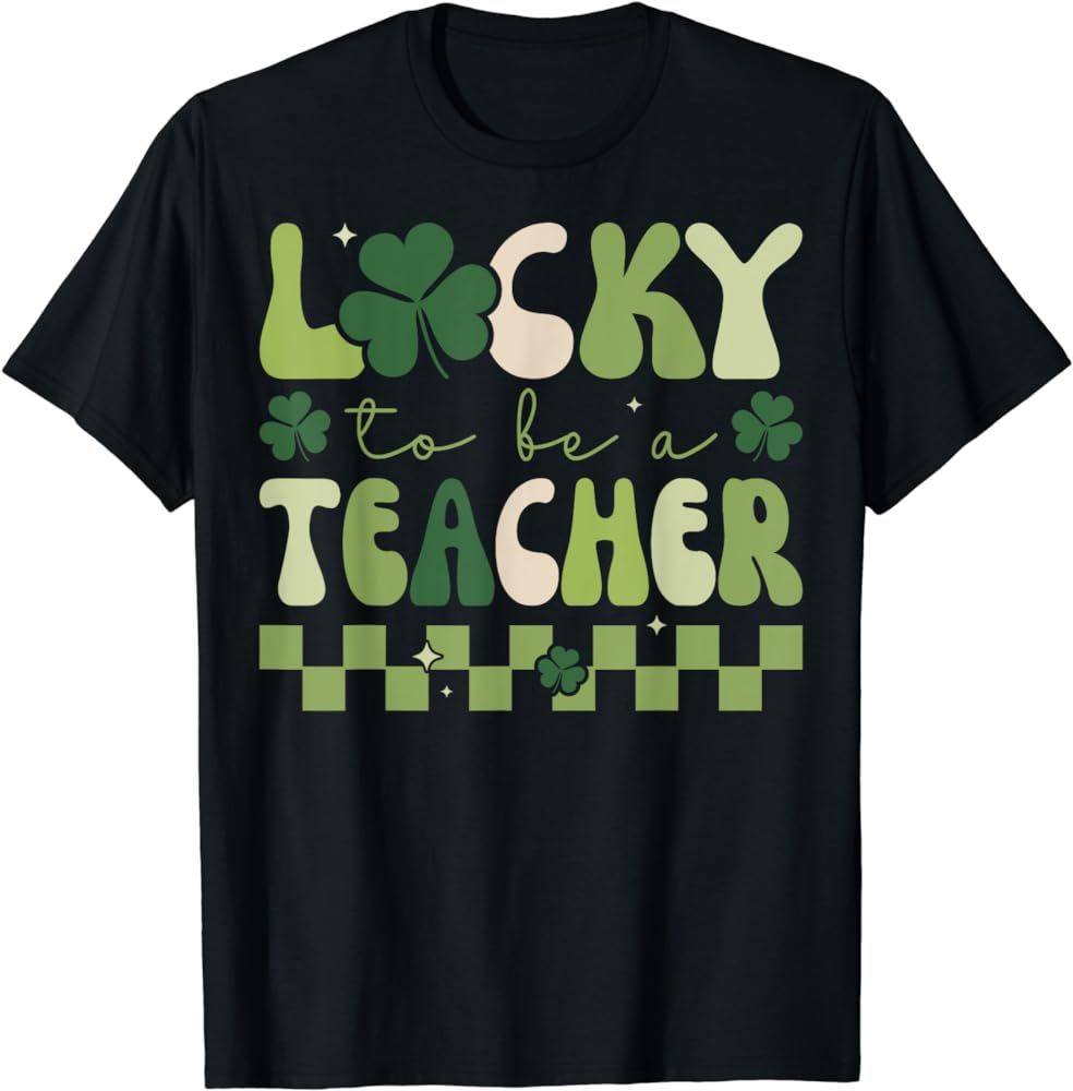 Lucky To Be A Teacher Groovy Retro St Patrick's Day T-Shirt | Amazon (US)