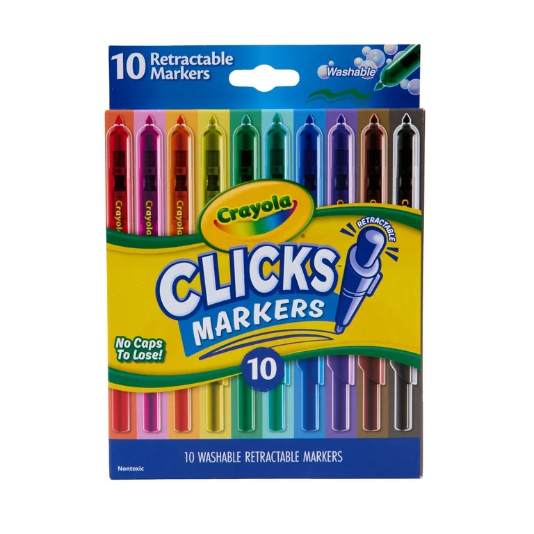 Crayola Clicks Retractable Markers, 10ct, Cone Tip Washable Markers, Cute School Supplies, Classr... | Walmart (US)