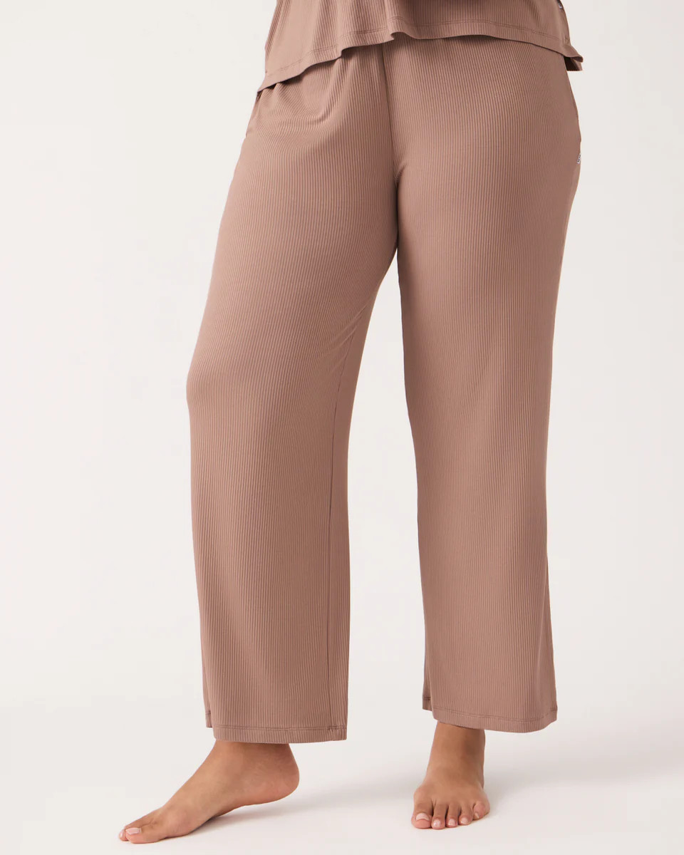 Hazy Brown Women's Ribbed Wide Leg Pant | Little Sleepies