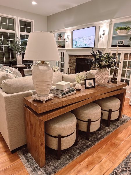 Console table set up behind couch. Spring decor 

#LTKstyletip #LTKhome #LTKSeasonal