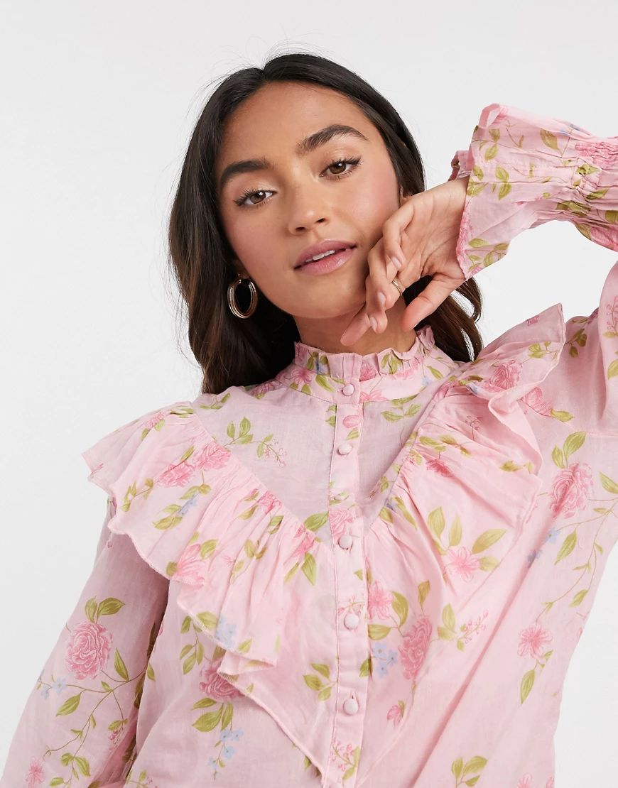 River Island floral ruffle blouse in pink | ASOS (Global)