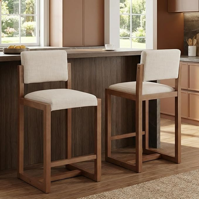 DUOMAY Modern Bar Stools Set of 2, 26" Counter Height Barstools, Linen Upholstered Kitchen Island... | Amazon (US)