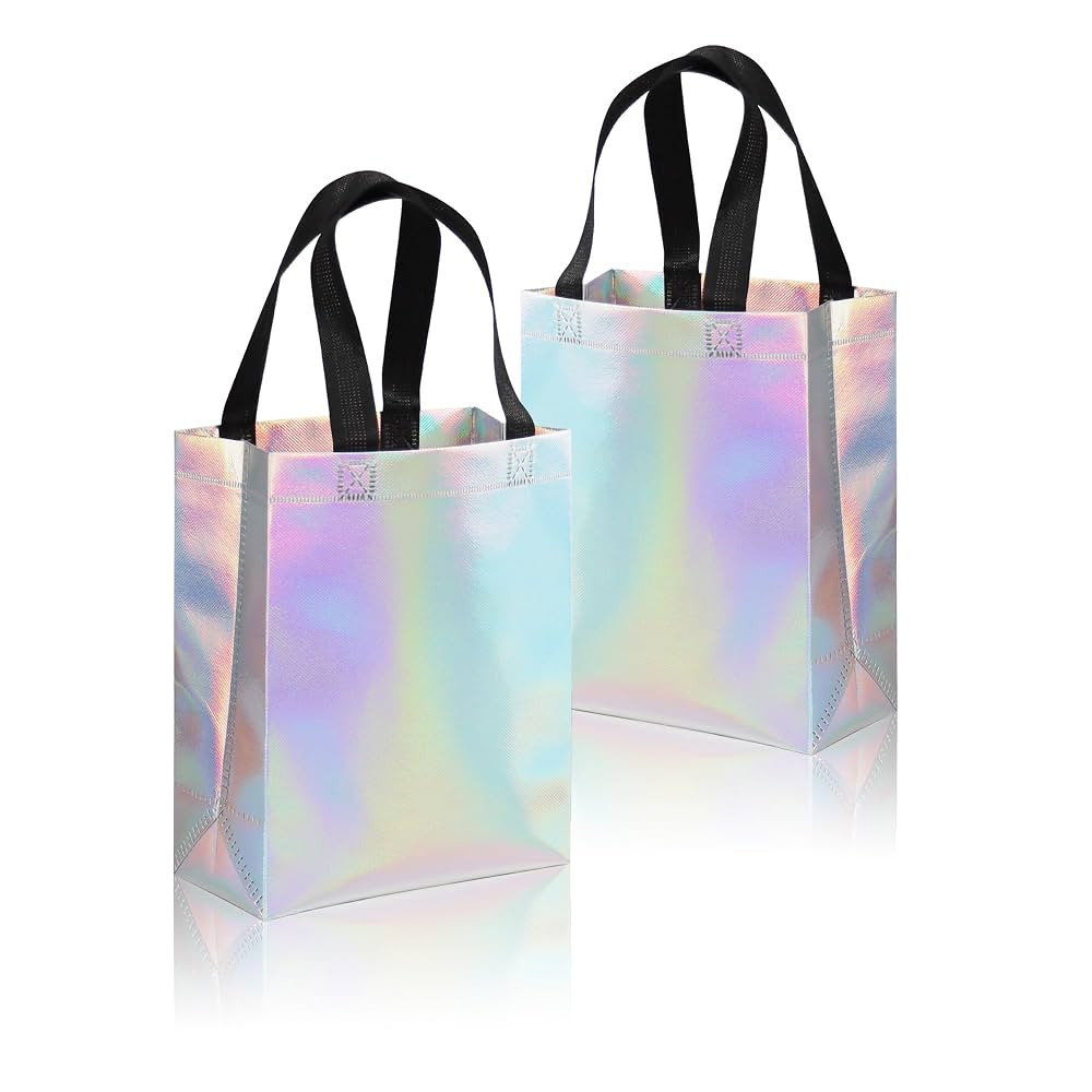12 Pack Iridescent Gift Bags Bulk, Waterproof Non-woven Holographic Bag with Sturdy Bases, Medium... | Amazon (US)