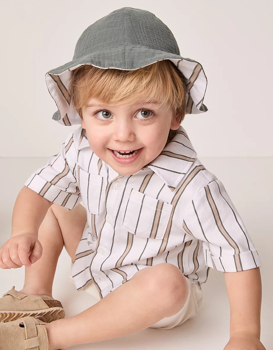 Organic Cotton Striped Shirt, Shorts & Bucket Hat Set (0–18mths) | The White Company UK & ROW