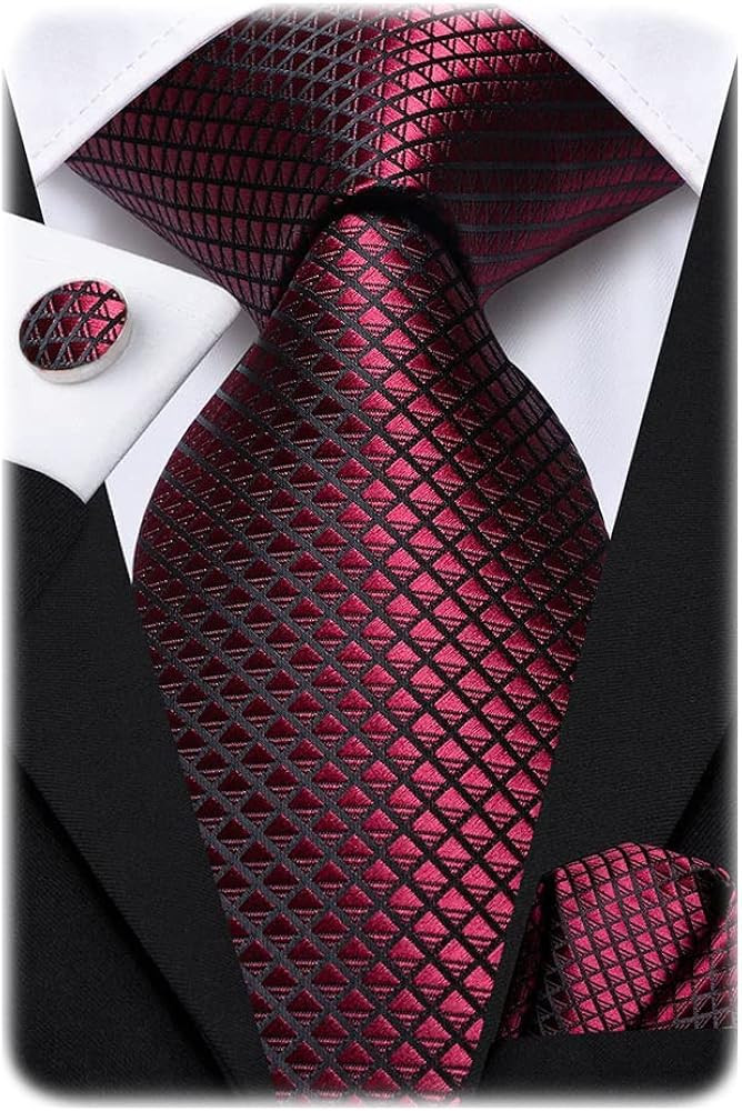 Hi-Tie Mens Plaid Ties Classic Paisley Necktie with Handkerchief Cufflinks Set Business Stripe Ti... | Amazon (US)