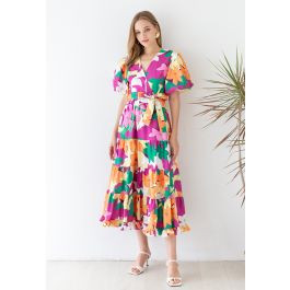 Leaf Palette Puff Sleeve Wrapped Maxi Dress | Chicwish