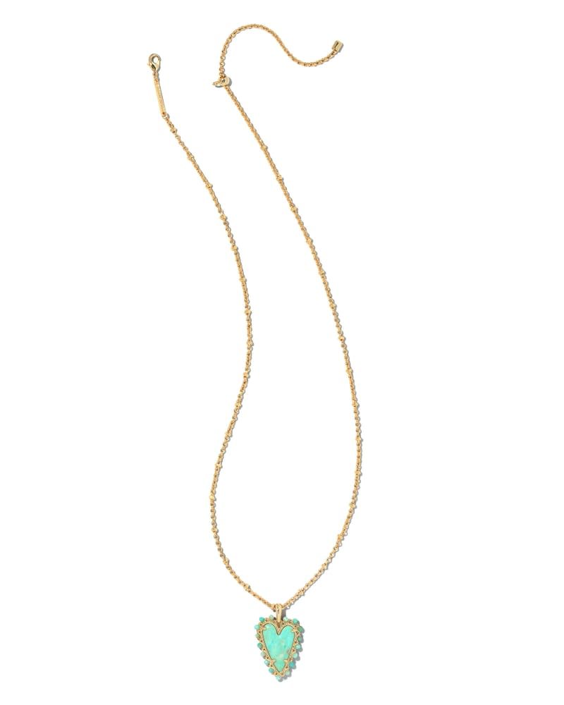 Beaded Ansley Heart Gold Pendant Necklace in Sea Green Chrysocolla | Kendra Scott