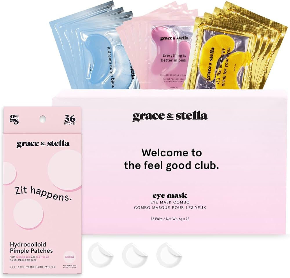 grace & stella Eye Mask 72 Pairs + Round Pimple Patch 36-Pack Bundle | Amazon (US)