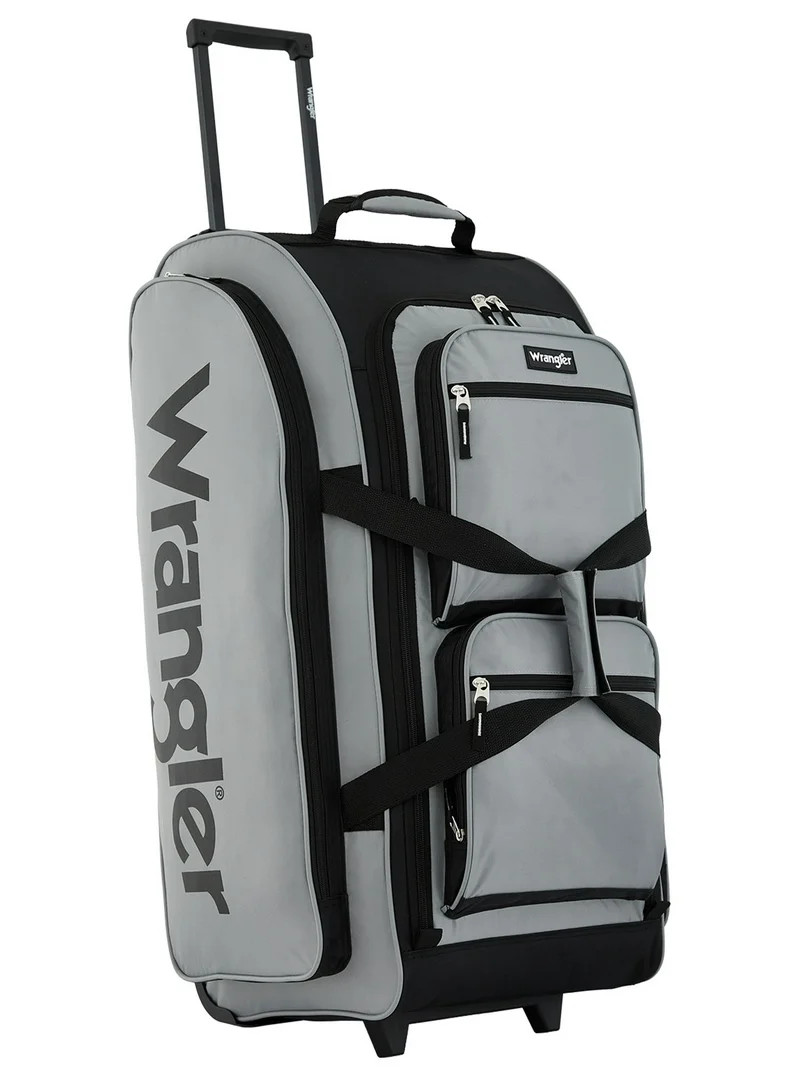 Wrangler 30-inch Large Checked Multi-Pocket Upright Rolling Duffel Bag for Travel, Ultimate Gray | Walmart (US)