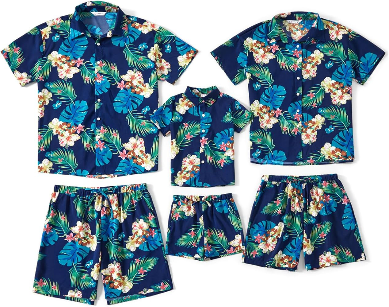 PATPAT Family Matching Outfits Hawaiian Mommy and Me Beach Tropical Plant Allover Flower Print Sh... | Amazon (US)