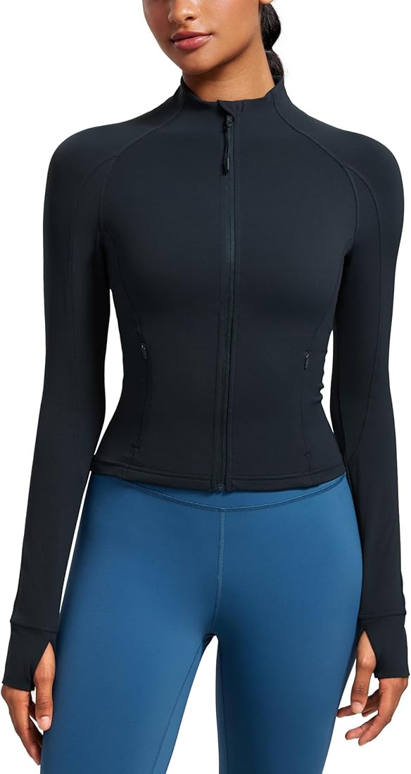 CRZ YOGA Butterluxe Womens Cropped Slim Fit Workout Jackets - Weightless Track Athletic Full Zip ... | Amazon (US)