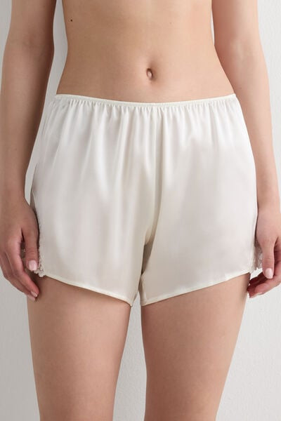Intimissimi Pretty Flowers Silk Shorts Woman Ivory Size S | Intimissimi (US)