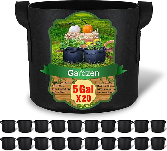 Gardzen 20-Pack 5 Gallon Grow Bags, Aeration Fabric Pots with Handles | Amazon (US)