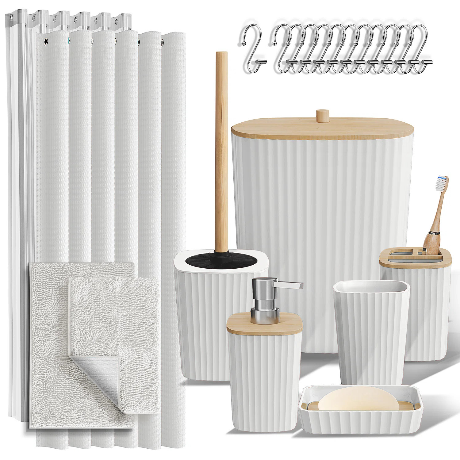 Complete 22 Piece Bathroom Accessory Set with Bath Rugs, Shower Curtain Set, Liner, and Hooks | Wayfair North America