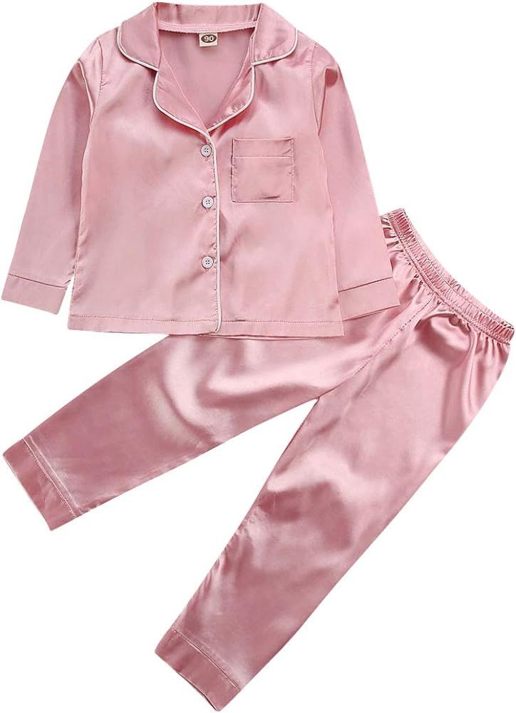 1-6Years Toddler Baby Satin Silk Pajamas Set, Button-Down 2-Piece Sleepwear PJs for Kids | Amazon (US)