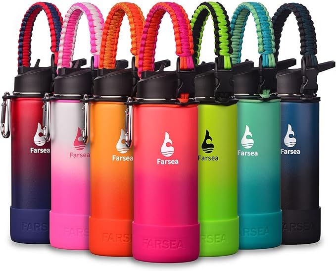 Farsea Insulated Water Bottle With Paracord Handle, Protective Silicone Boot and 2 Lids (Straw Li... | Amazon (US)