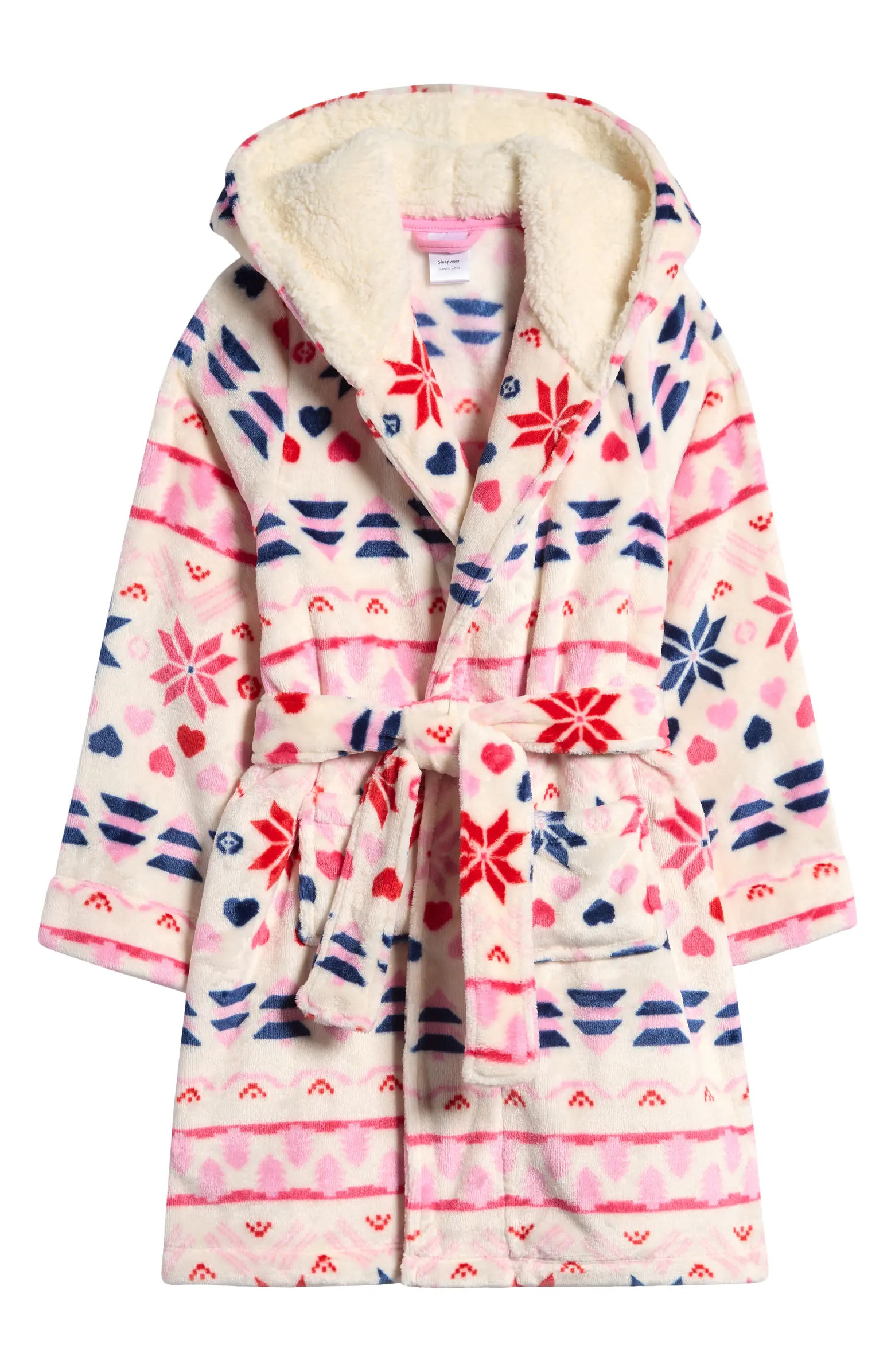 Kids' Print Fleece Hooded Robe | Nordstrom