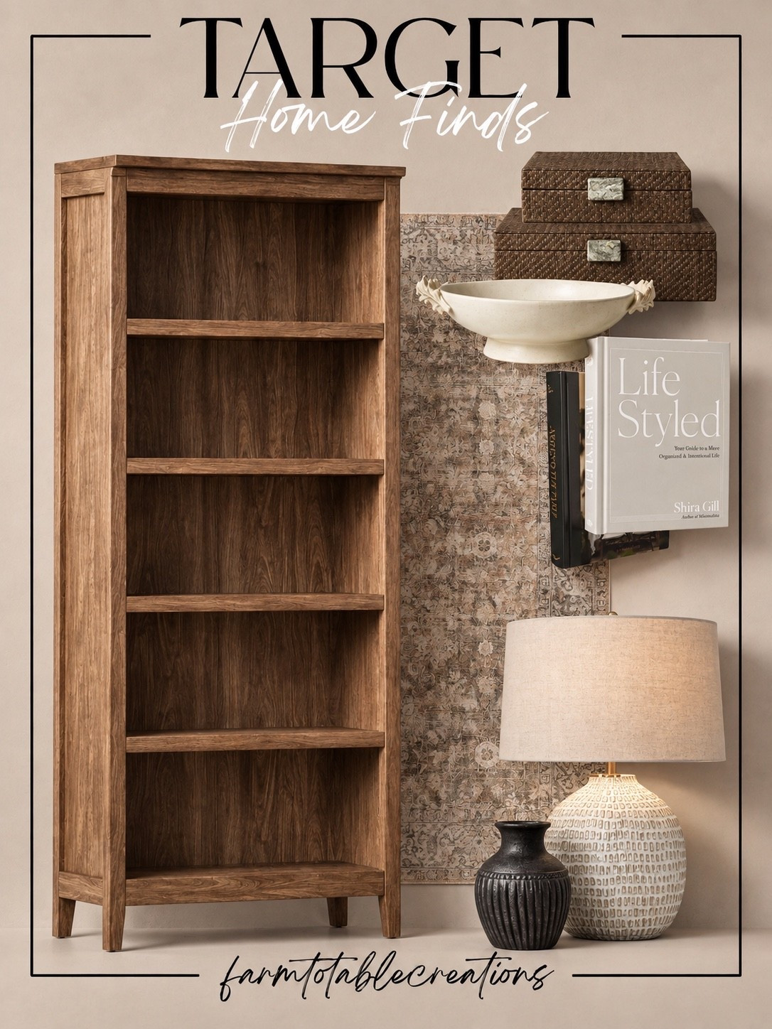 Target Bookshelf Styling Finds 🤎

A beautifully styled bookshelf can make an entire room feel more finished, and these Target finds make it easy to get that warm, collected look. The rich wood bookcase paired with soft vintage-inspired pattern, textured storage boxes, neutral books, sculptural accents, and pottery feels elevated without looking overly styled.

I love the mix of warm wood, creamy neutrals, deep brown, and touches of black. These pieces would be perfect for styling a living room bookcase, home office, or cozy reading corner while keeping everything timeless and neutral.

Follow @farmtotablecreations on Instagram for more cozy home finds and trending decor.

#LTKHome #TargetStyle #TargetFinds #TargetHome #TargetDecor #BookshelfStyling #ShelfStyling #NeutralHome #CozyHome #WarmNeutrals #HomeDecor #HomeInspo #DesignerInspired #AffordableDecor #LTKFinds

#LTKSaleAlert #LTKHome