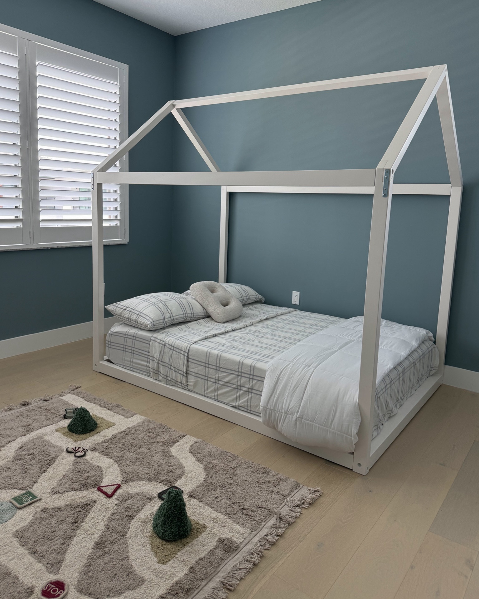 In progress - Bears big boy toddler room. He has never been a big fan of the crib so it was time for him to get his own floor bed 🤍 And it’s time to start transforming the nursery into baby brothers room 🥹 Paint color is Van Courtland Blue by Benjamin Moore at 80%.

#LTKHome #LTKKids