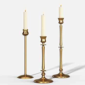 Brass Candlestick Holders Set of 3 - Gold Candle Holders for Candlesticks, Candlestick Holders fo... | Amazon (US)