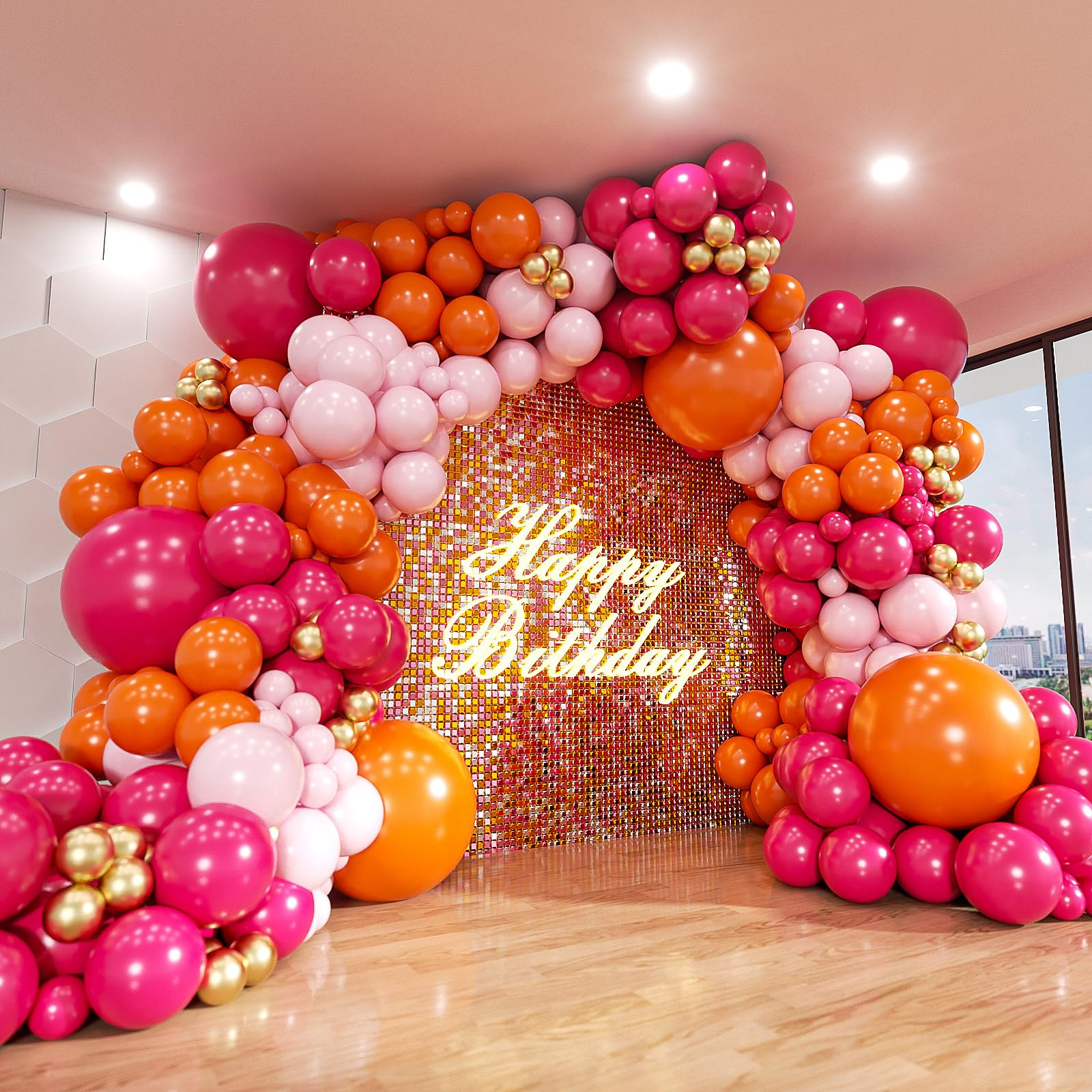 Pink and Orange Balloon Arch Kit, ADOINBY 161Pcs Hot Pink Orange Metallic Gold Latex Balloon Garl... | Amazon (US)