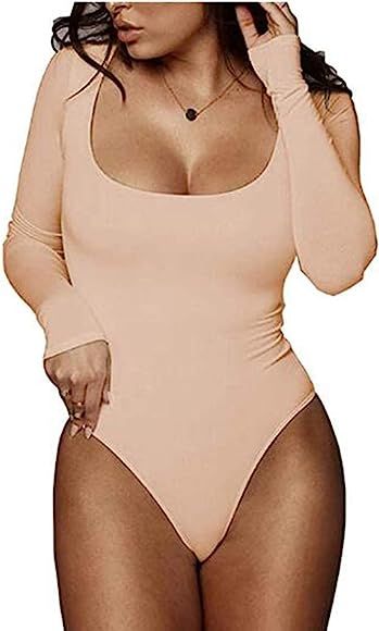 PALINDA Women's Scoop Neck Long Sleeve Stretchy Basic T Shirt Bodysuit Tops(Nude,S) at Amazon Wom... | Amazon (US)