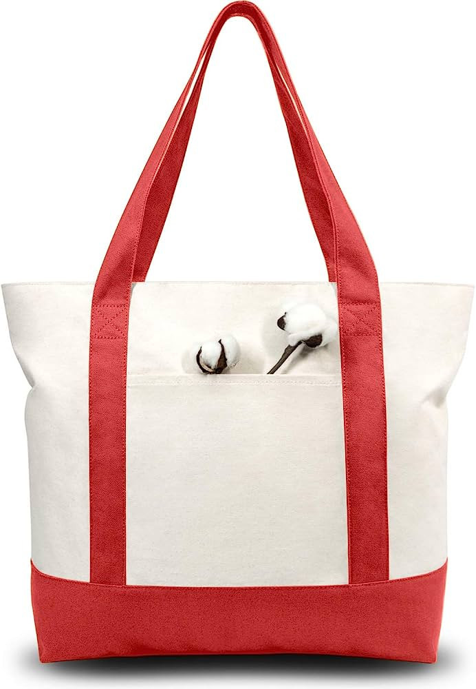 TOPDesign Stylish Canvas Tote Bag with an External Pocket, Top Zipper Closure, Daily Essentials (Red | Amazon (US)