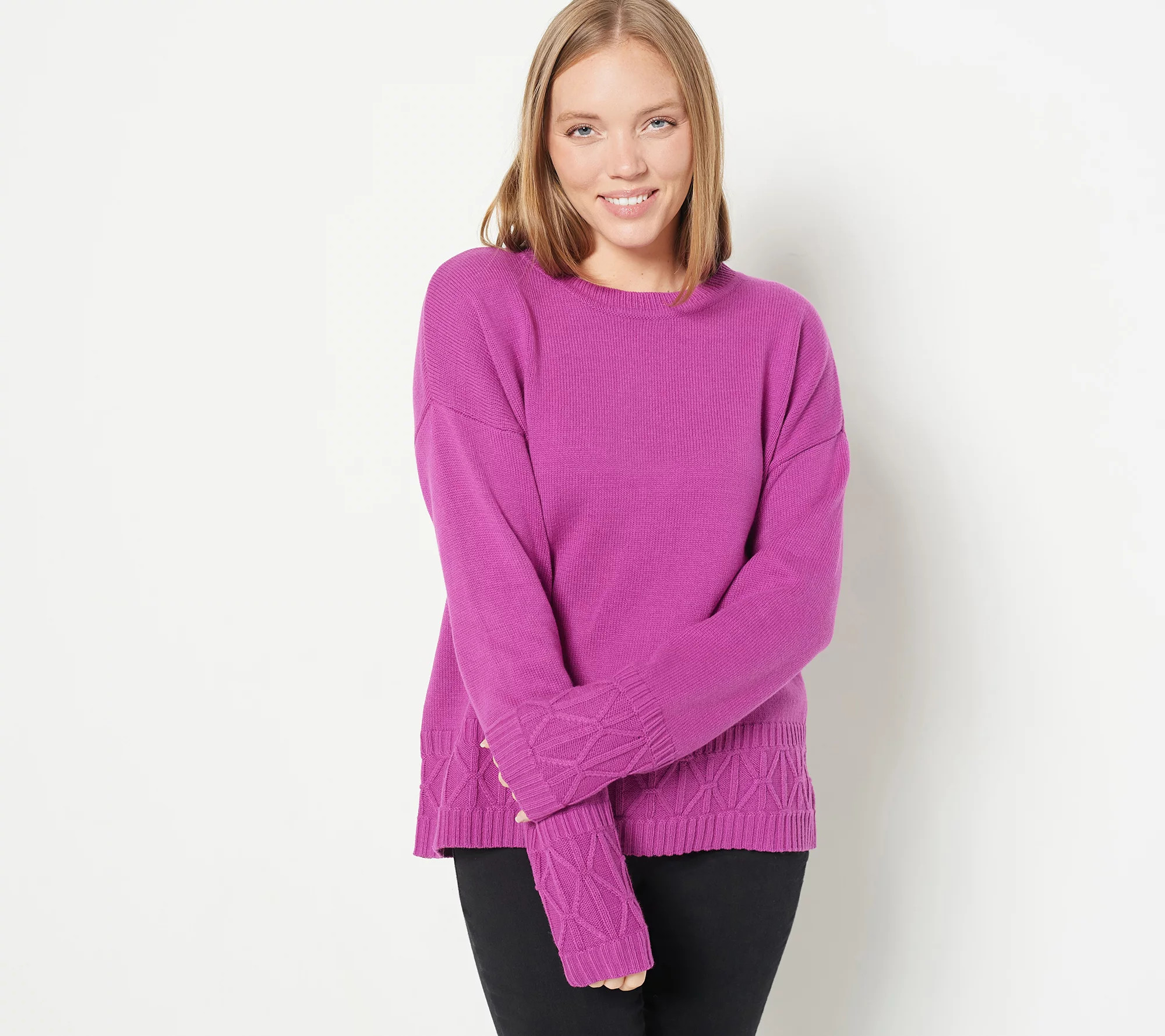 Isaac Mizrahi Live] Pullover Crew-Neck Sweater with Novelty Trim - QVC.com | QVC