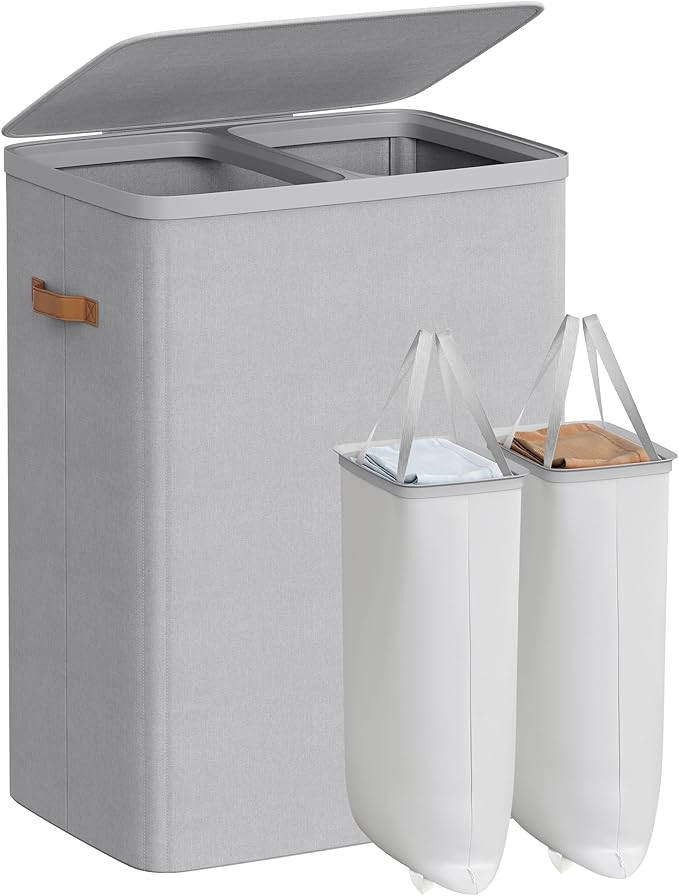 SONGMICS Laundry Basket, 44.9 Gal. Laundry Hamper, 2 Compartments, Easy Assembly, with Lid and Ha... | Amazon (US)