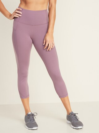 High-Waisted Elevate Side-Pocket Mesh-Trim Compression Crops For Women | Old Navy (US)