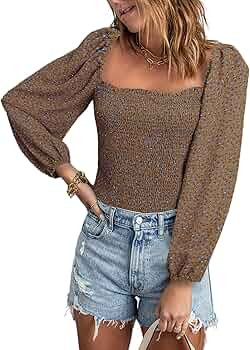 EVALESS Square Neck Tops Puff Long Sleeve Blouses for Women Dressy Casual Spring Fashion 2024 | Amazon (US)