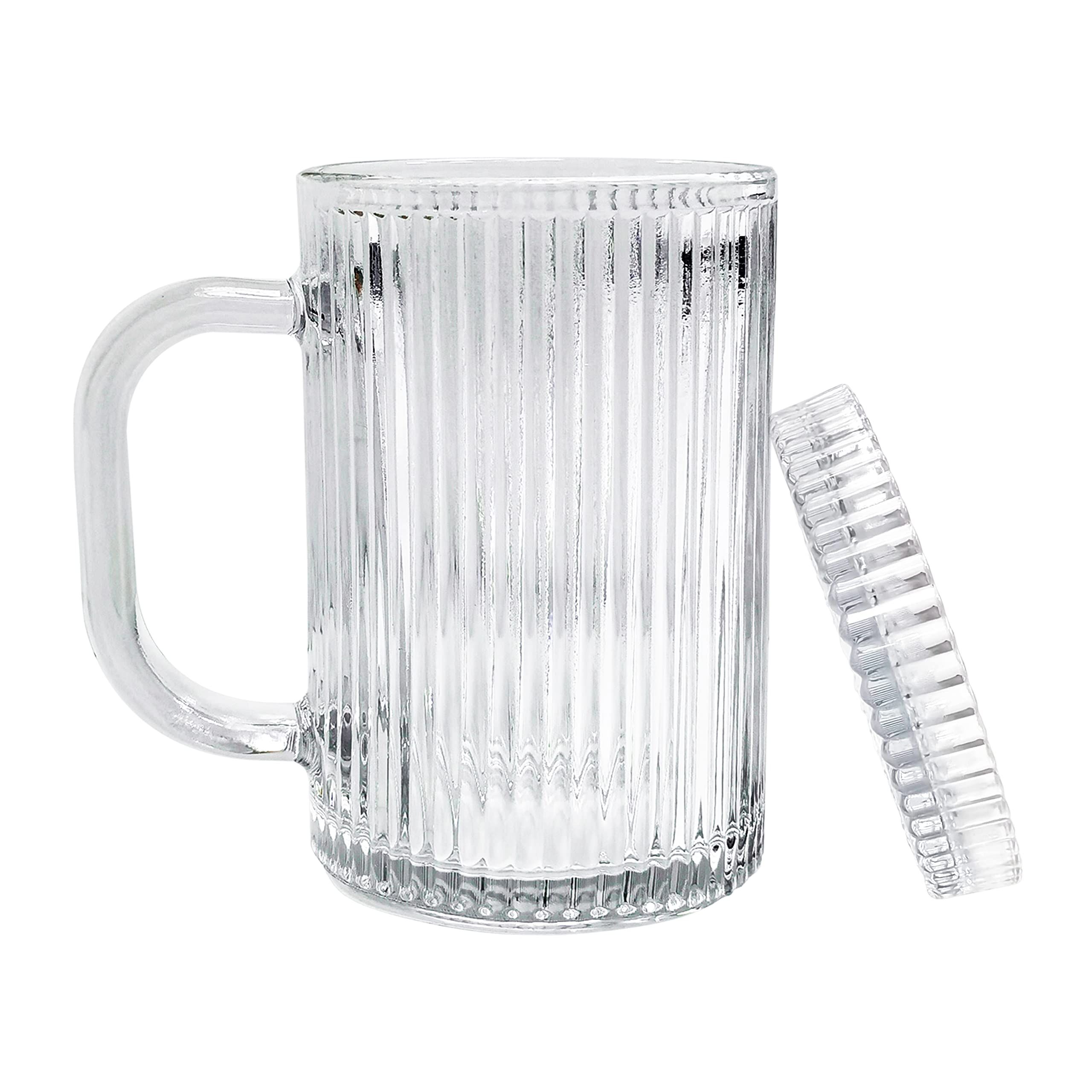 MARKABLE Clear Glass Coffee Mug - Classic Vertical Stripes Tea Mug -Elegant Coffee Cup with Glass Li | Amazon (US)