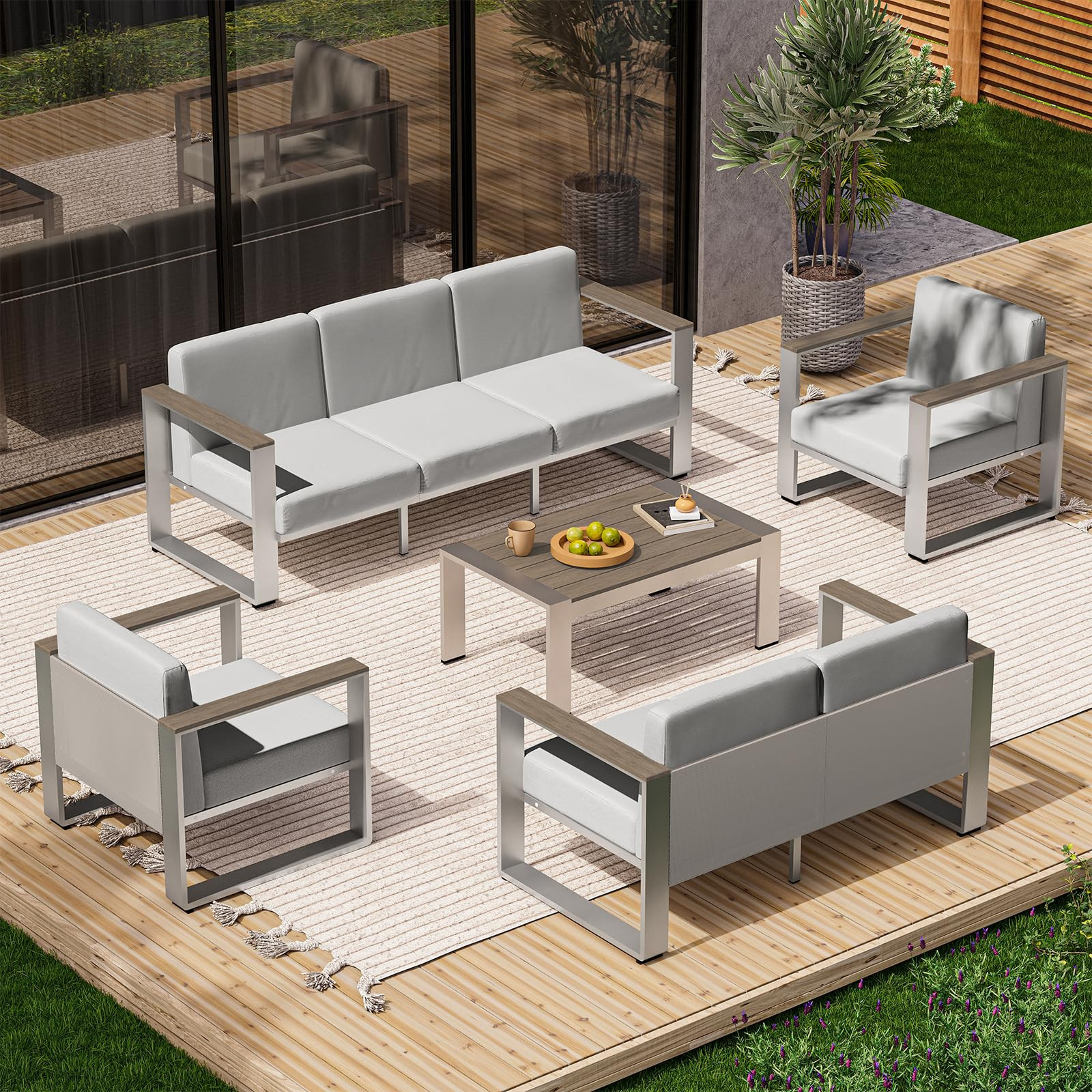 Aluminum Outdoor Patio Furniture Set, 7 Seats Outdoor Patio Conversation Sets with Ergonomic Seat... | Amazon (US)