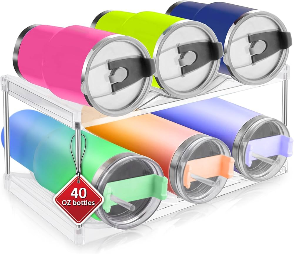 Water Bottle Organizer, 2 Tier Stackable Bottle Storage Rack, 40oz Tumbler Organizer Cup Organize... | Amazon (US)