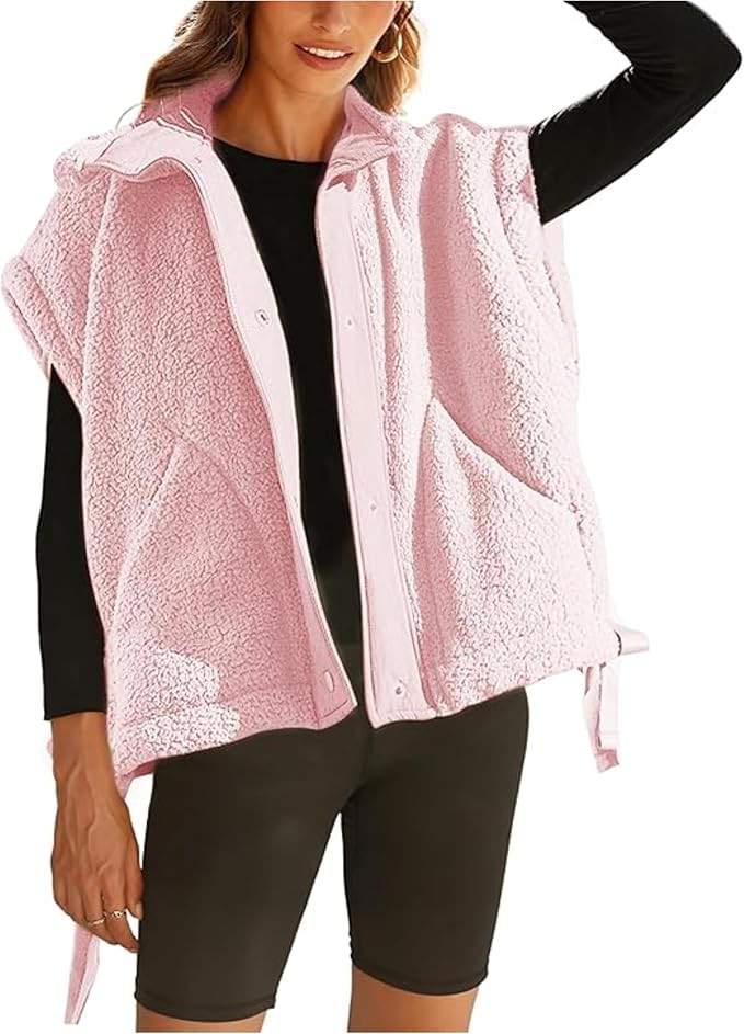 OPCAKM Women's Fuzzy Fleece Vest Oversized Sleeveless Sherpa Jacket Warm Button Down Gilet Outerw... | Amazon (US)