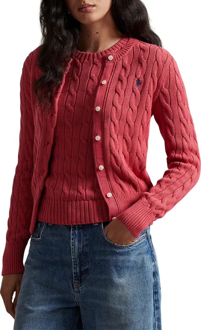 Cable Knit Cotton Crewneck Cardigan | Nordstrom