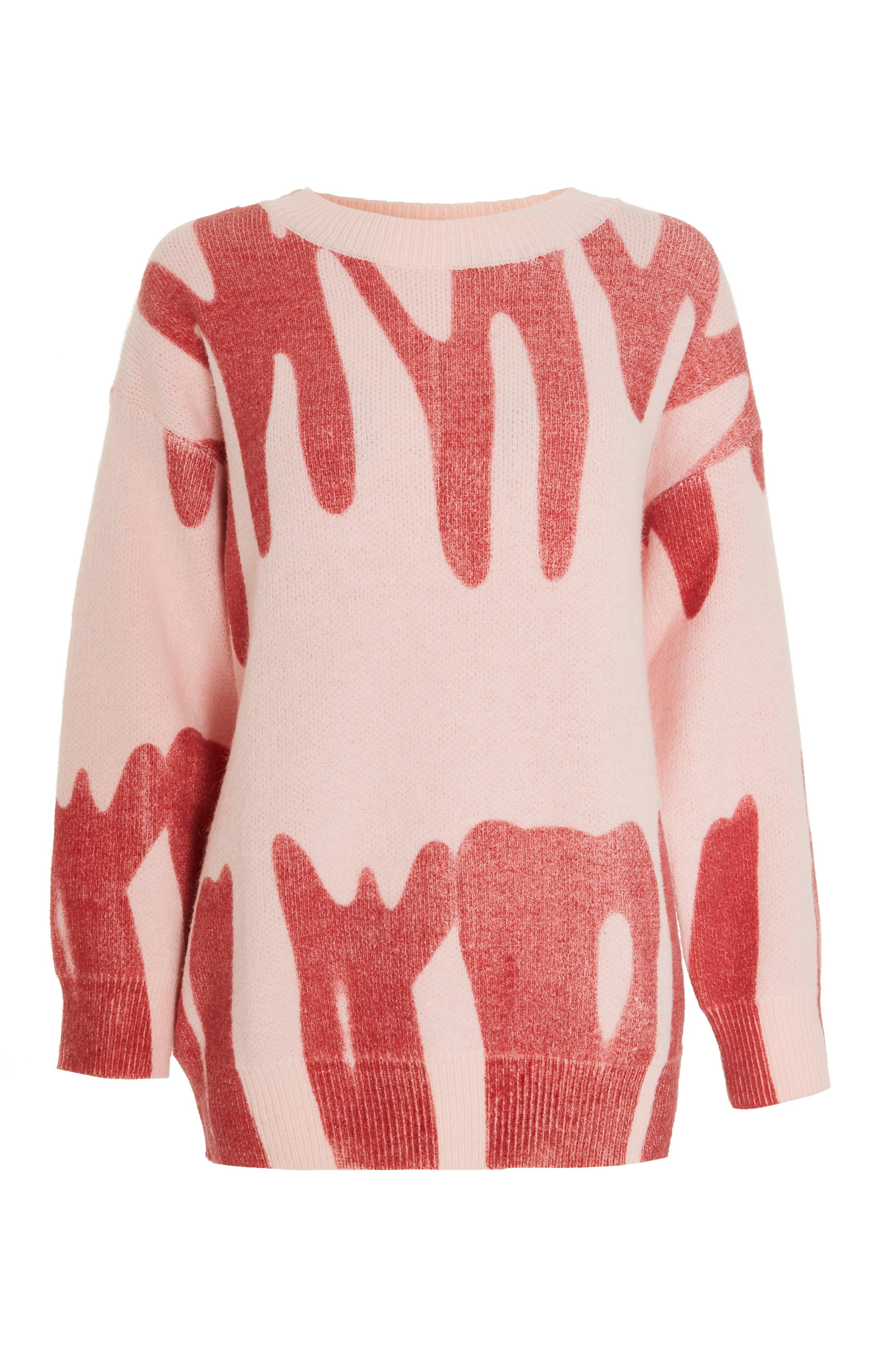 Pink Spray Print Oversized Jumper | Quiz Clothing (UK)