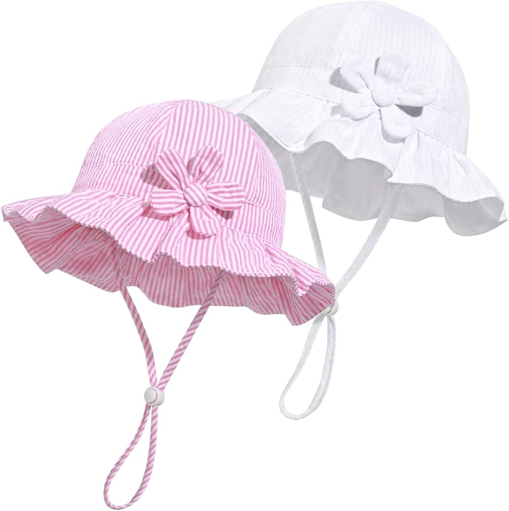 Baby Girl Wide Brim Bucket Hats with UPF 50+ Outdoor Adjustable Beach Hat with Sun Hat | Amazon (US)