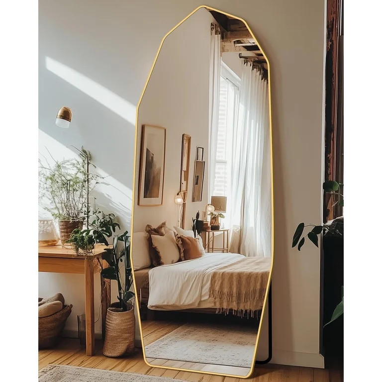 Antok Full Length Mirror 71" x 32" Large Floor Mirror Standing Mirror, Aluminum Wavy Frame, Wall ... | Walmart (US)