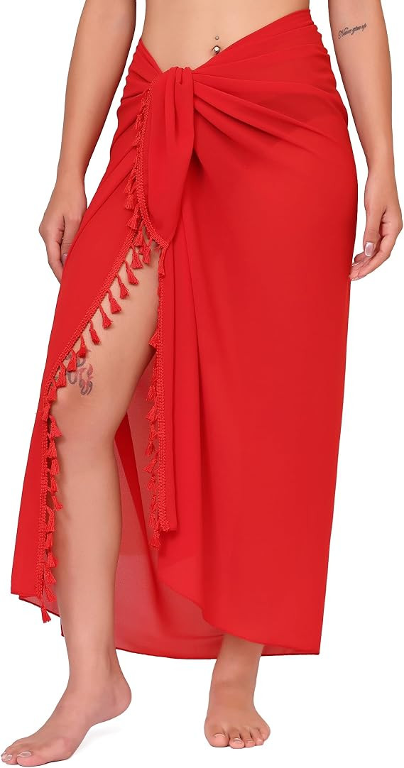 Womens Beach Sarong Chiffon Swimsuit Coverups Sheer Bikini Wraps for Swimwear Bathing Suit Cover ... | Amazon (US)