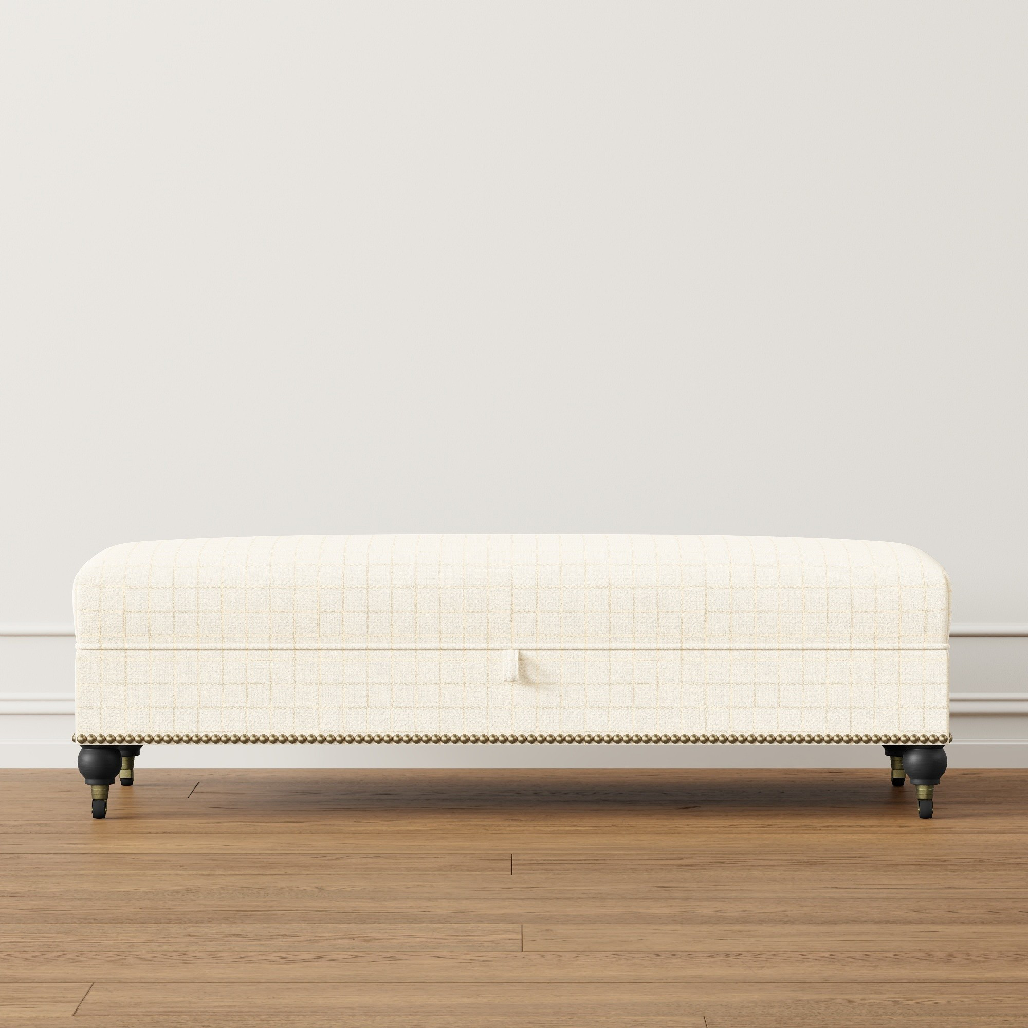 Soho Storage Bench NH, Standard, Performance Textured Windowpane, Ivory, Antique Brass | Williams-Sonoma