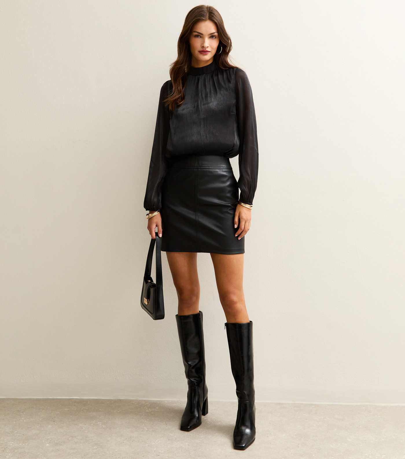 Tall Black Faux Leather A-Line Mini Skirt | New Look | New Look (UK)