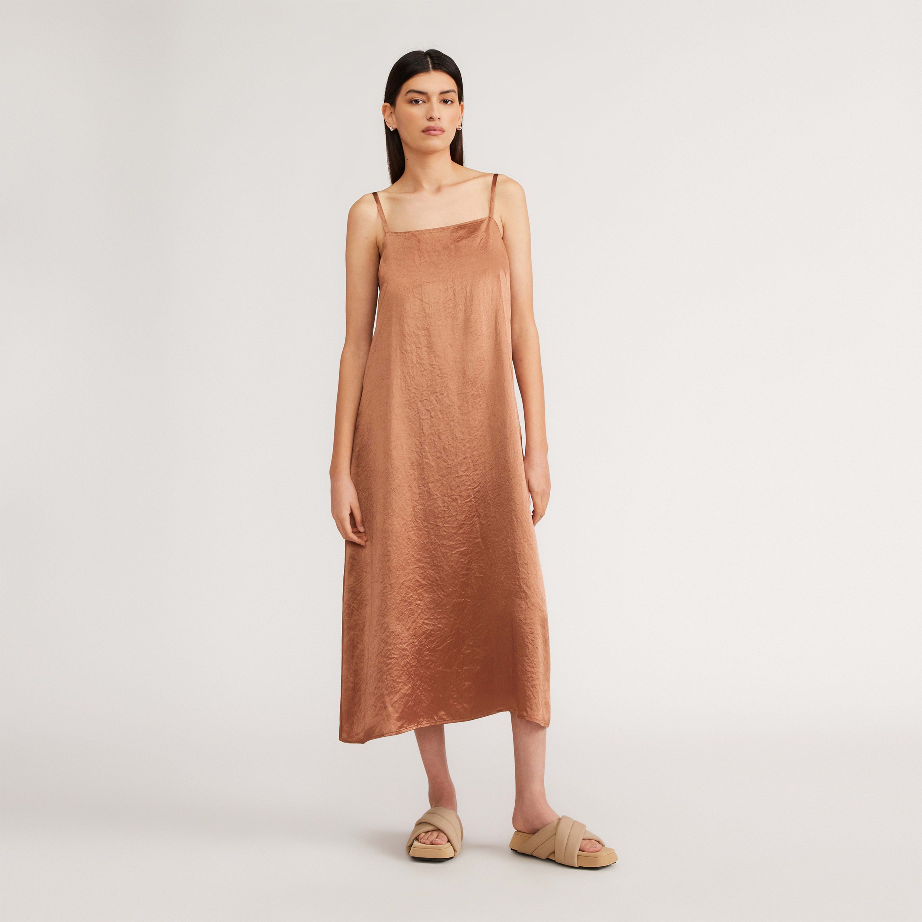 Women's Satin Square-Neck Slip Dress by Everlane in Brown Brown, Size 12 | Everlane